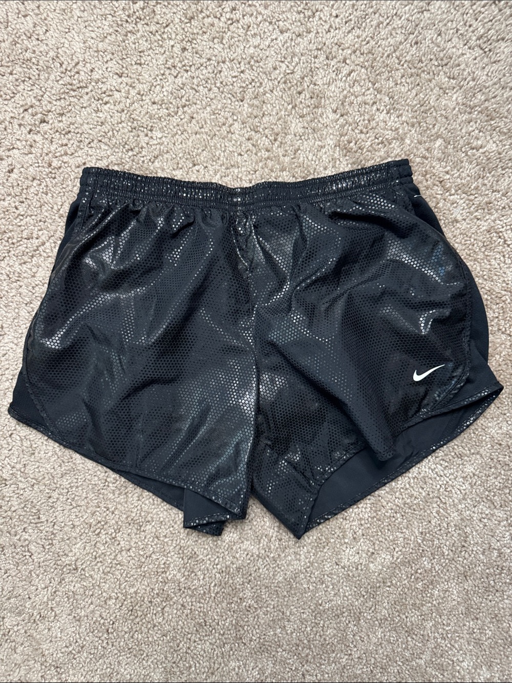 Nike Black Women's Mesh Running Shorts with White Swoosh